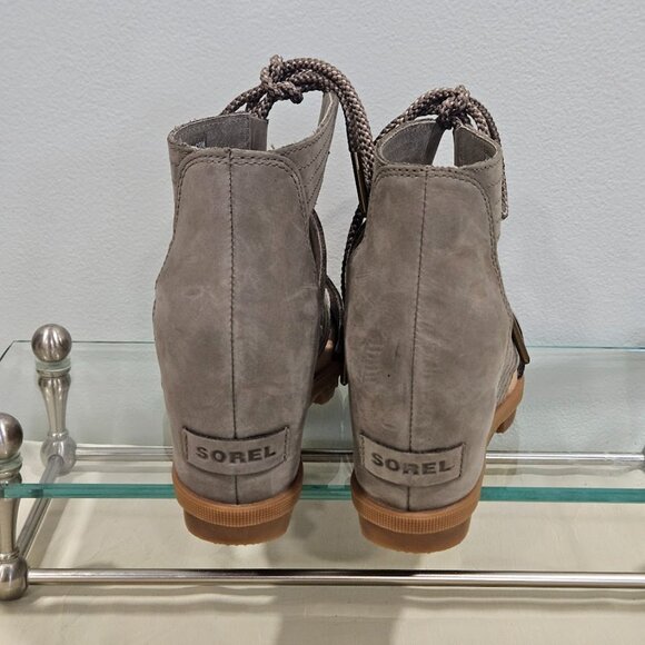 Sorel Joanie II NL3223-365 Open Toe Cut Out Hi Wedge Heel Sandals Taupe Size 8.5 - Picture 4 of 8